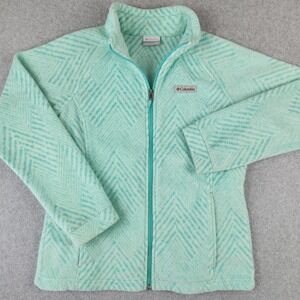 Columbia Fleece Jacket Women's XL Mint Green Herringbone Full Zip Activewear